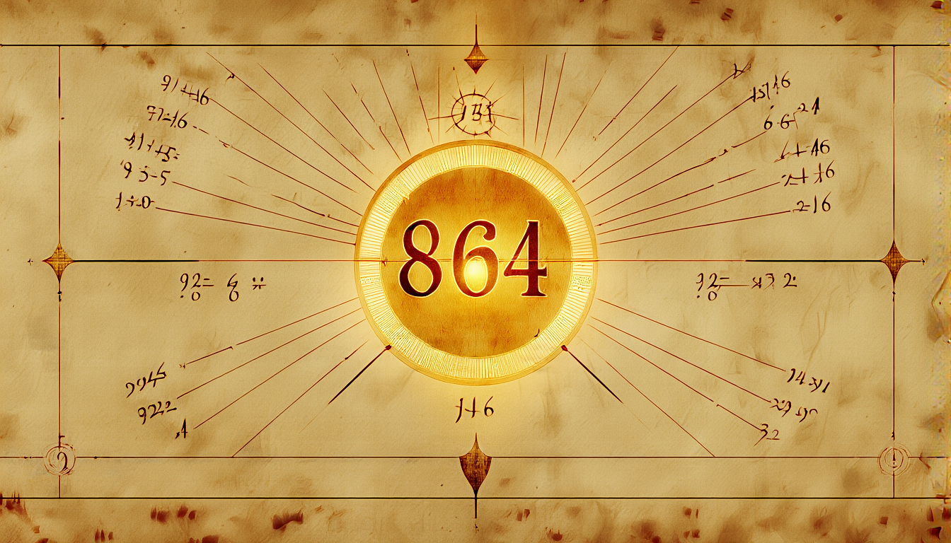 A brass calculation dial with 864 at its center