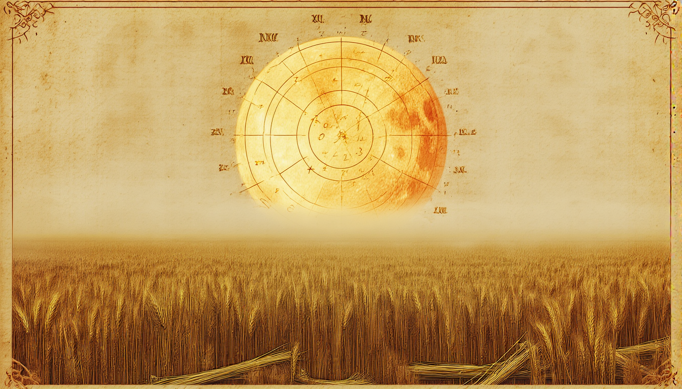 The harvest full moon rising over a wheat field