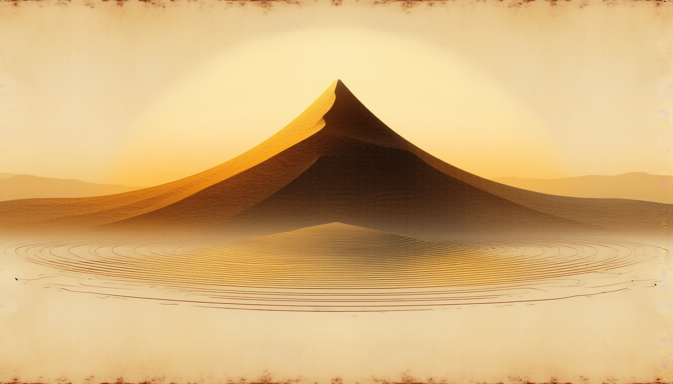 A still desert peak at dawn with a line of light on the ridge